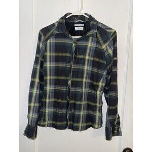 Columbia Womens M Omni-Wick Green Black Plaid Long Sleeve Button Up Shirt